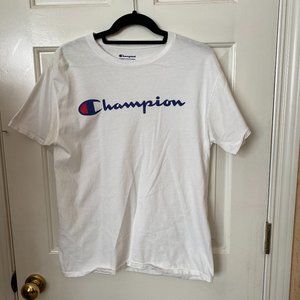 Champion Men's White Cotton Logo Short Sleeve Tee_SZ Medium